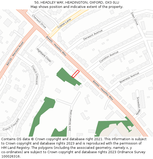 50, HEADLEY WAY, HEADINGTON, OXFORD, OX3 0LU: Location map and indicative extent of plot