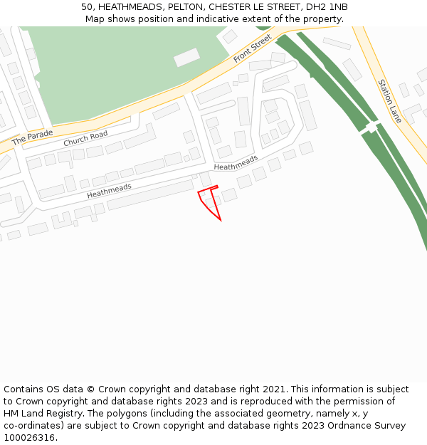 50, HEATHMEADS, PELTON, CHESTER LE STREET, DH2 1NB: Location map and indicative extent of plot