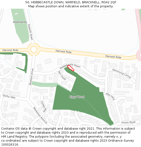 50, HEBBECASTLE DOWN, WARFIELD, BRACKNELL, RG42 2QF: Location map and indicative extent of plot