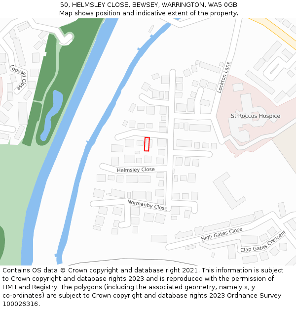 50, HELMSLEY CLOSE, BEWSEY, WARRINGTON, WA5 0GB: Location map and indicative extent of plot