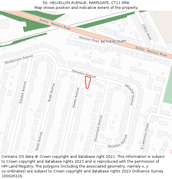 50, HELVELLYN AVENUE, RAMSGATE, CT11 0RW: Location map and indicative extent of plot