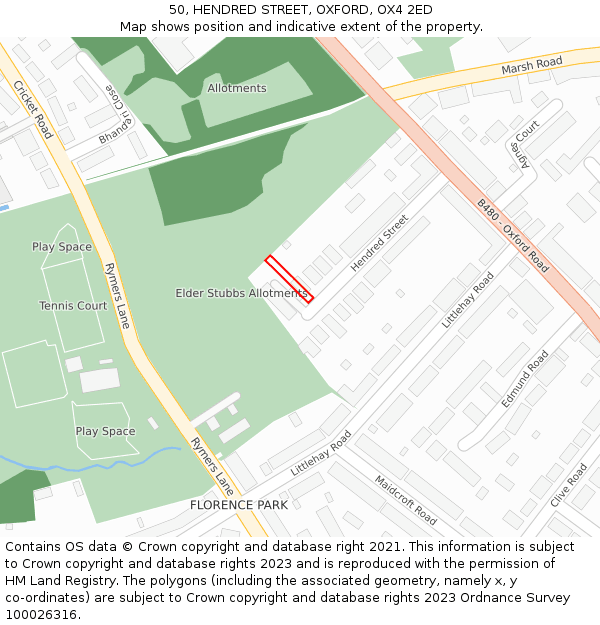 50, HENDRED STREET, OXFORD, OX4 2ED: Location map and indicative extent of plot