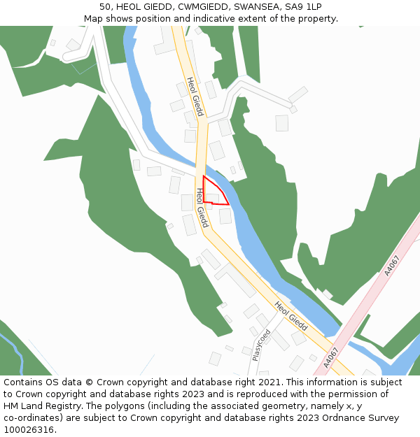 50, HEOL GIEDD, CWMGIEDD, SWANSEA, SA9 1LP: Location map and indicative extent of plot