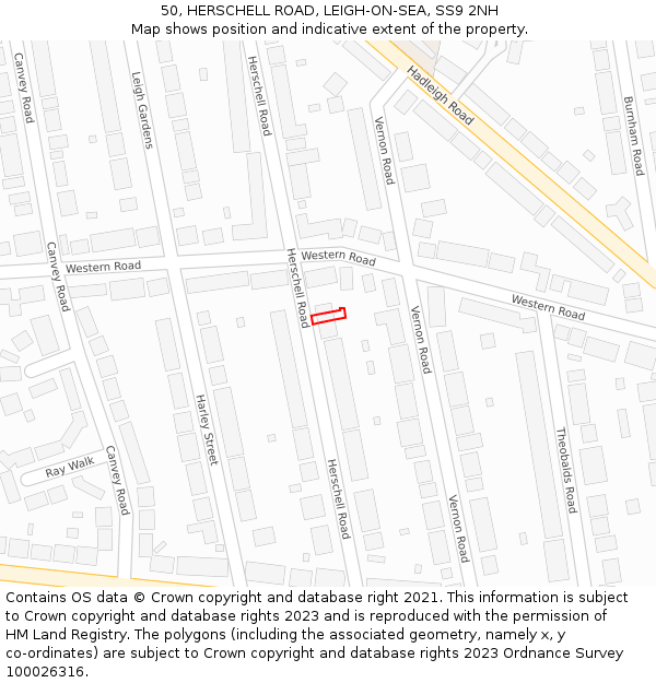 50, HERSCHELL ROAD, LEIGH-ON-SEA, SS9 2NH: Location map and indicative extent of plot