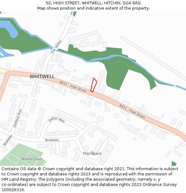 50, HIGH STREET, WHITWELL, HITCHIN, SG4 8AG: Location map and indicative extent of plot