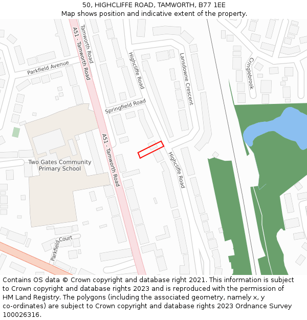 50, HIGHCLIFFE ROAD, TAMWORTH, B77 1EE: Location map and indicative extent of plot