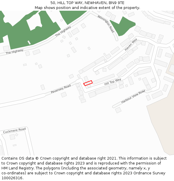 50, HILL TOP WAY, NEWHAVEN, BN9 9TE: Location map and indicative extent of plot