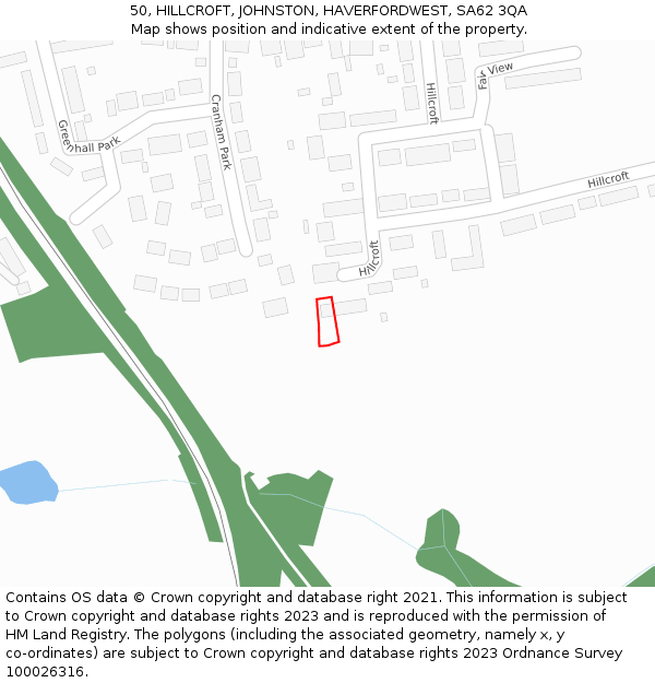 50, HILLCROFT, JOHNSTON, HAVERFORDWEST, SA62 3QA: Location map and indicative extent of plot