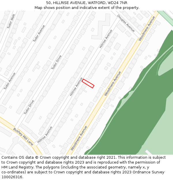 50, HILLRISE AVENUE, WATFORD, WD24 7NR: Location map and indicative extent of plot