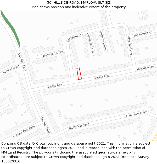 50, HILLSIDE ROAD, MARLOW, SL7 3JZ: Location map and indicative extent of plot