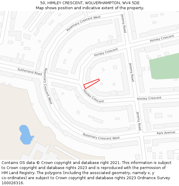 50, HIMLEY CRESCENT, WOLVERHAMPTON, WV4 5DE: Location map and indicative extent of plot