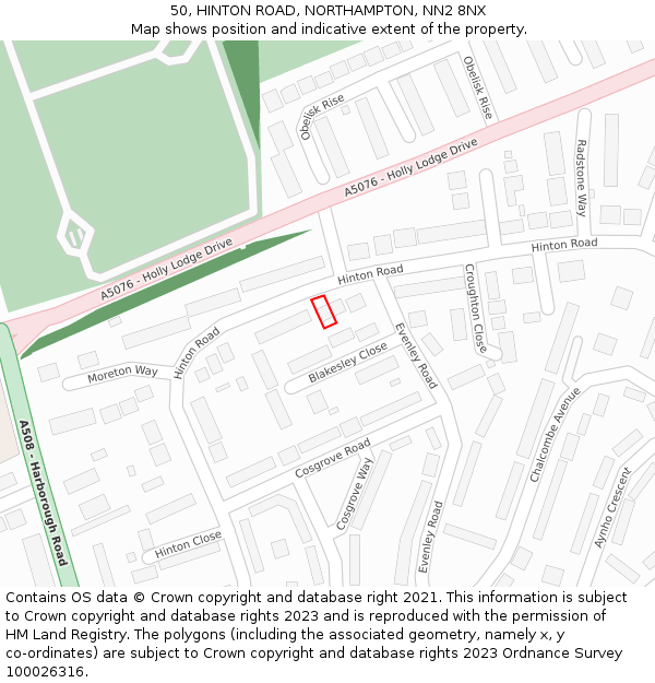 50, HINTON ROAD, NORTHAMPTON, NN2 8NX: Location map and indicative extent of plot