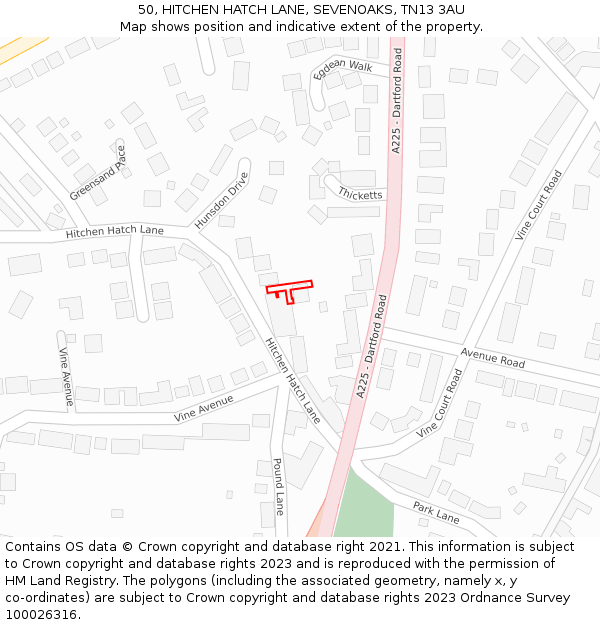 50, HITCHEN HATCH LANE, SEVENOAKS, TN13 3AU: Location map and indicative extent of plot