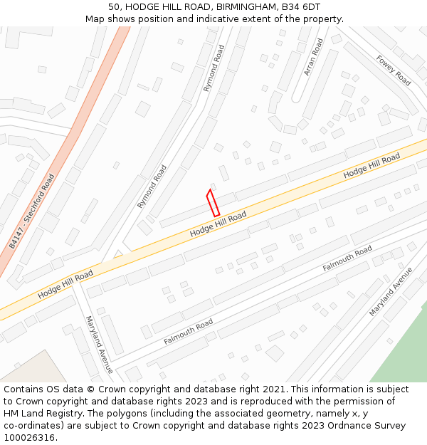 50, HODGE HILL ROAD, BIRMINGHAM, B34 6DT: Location map and indicative extent of plot