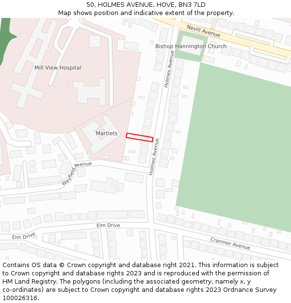 50, HOLMES AVENUE, HOVE, BN3 7LD: Location map and indicative extent of plot