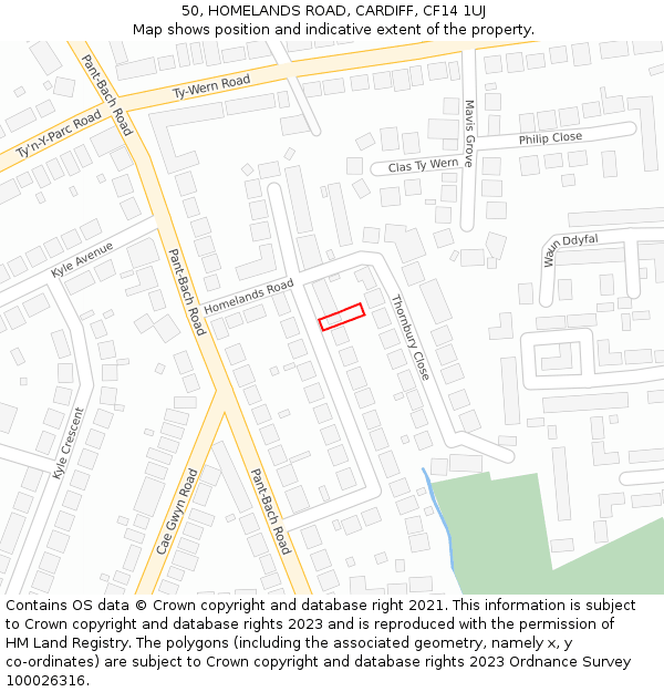 50, HOMELANDS ROAD, CARDIFF, CF14 1UJ: Location map and indicative extent of plot