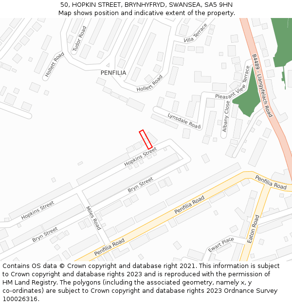50, HOPKIN STREET, BRYNHYFRYD, SWANSEA, SA5 9HN: Location map and indicative extent of plot