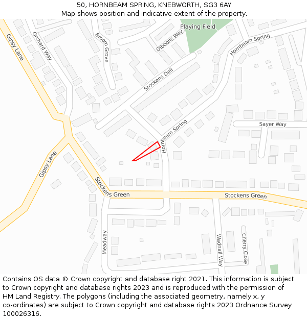 50, HORNBEAM SPRING, KNEBWORTH, SG3 6AY: Location map and indicative extent of plot