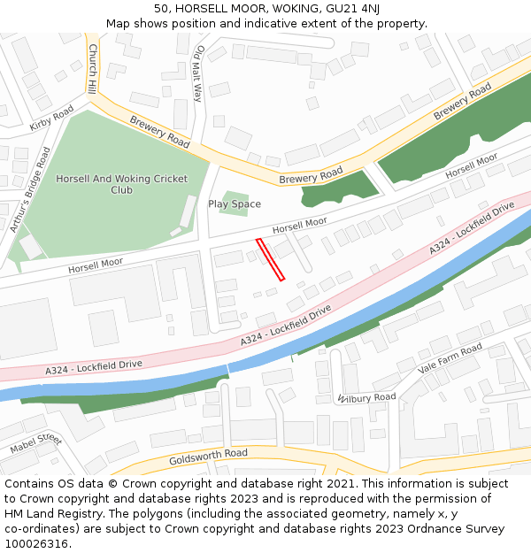 50, HORSELL MOOR, WOKING, GU21 4NJ: Location map and indicative extent of plot