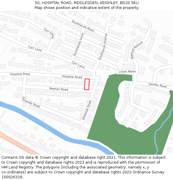 50, HOSPITAL ROAD, RIDDLESDEN, KEIGHLEY, BD20 5EU: Location map and indicative extent of plot