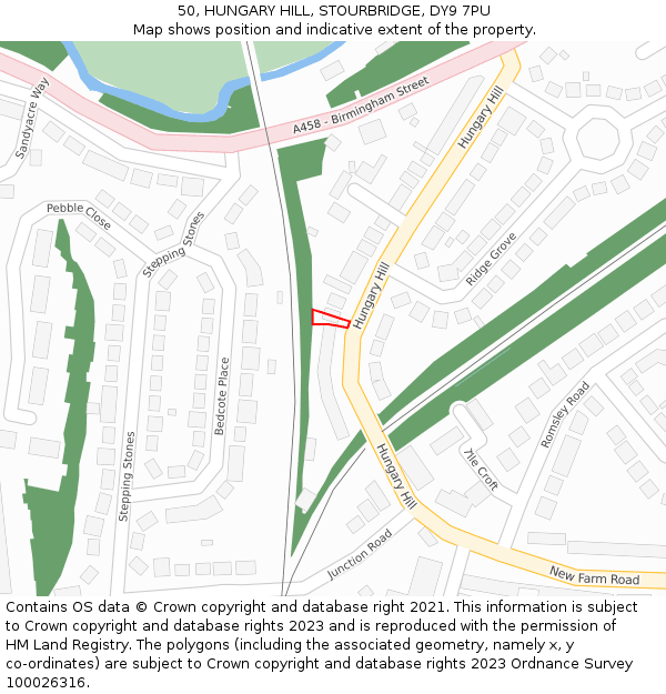 50, HUNGARY HILL, STOURBRIDGE, DY9 7PU: Location map and indicative extent of plot