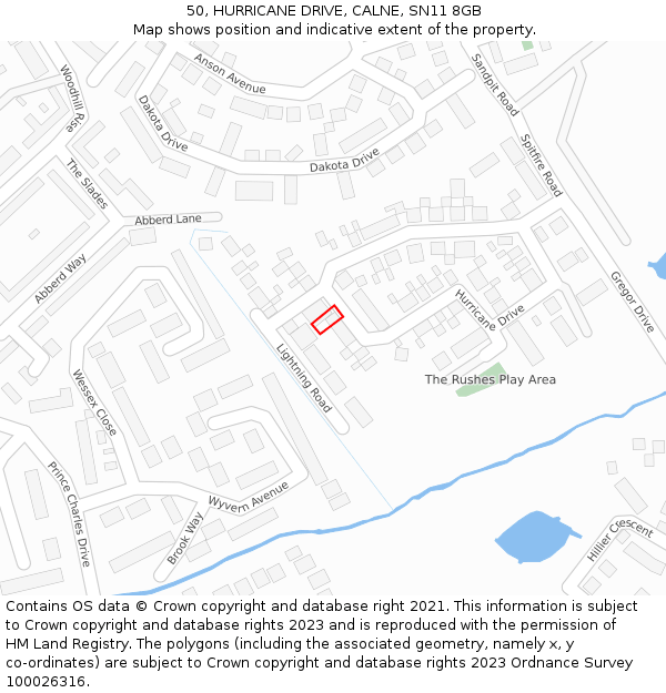 50, HURRICANE DRIVE, CALNE, SN11 8GB: Location map and indicative extent of plot