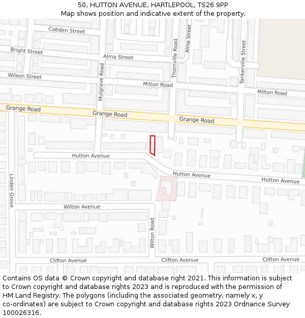 50, HUTTON AVENUE, HARTLEPOOL, TS26 9PP: Location map and indicative extent of plot