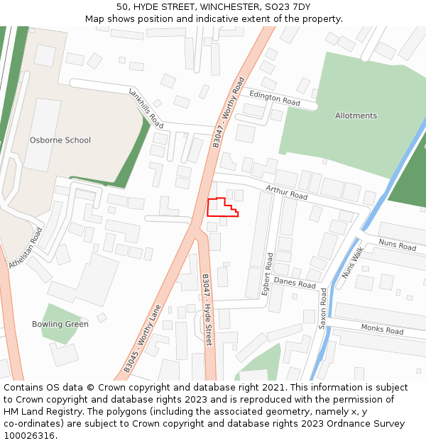 50, HYDE STREET, WINCHESTER, SO23 7DY: Location map and indicative extent of plot