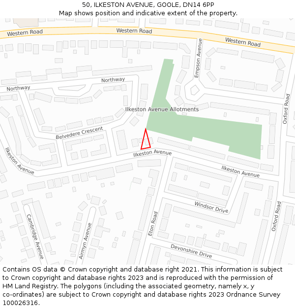 50, ILKESTON AVENUE, GOOLE, DN14 6PP: Location map and indicative extent of plot