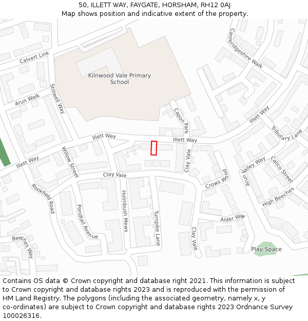 50, ILLETT WAY, FAYGATE, HORSHAM, RH12 0AJ: Location map and indicative extent of plot