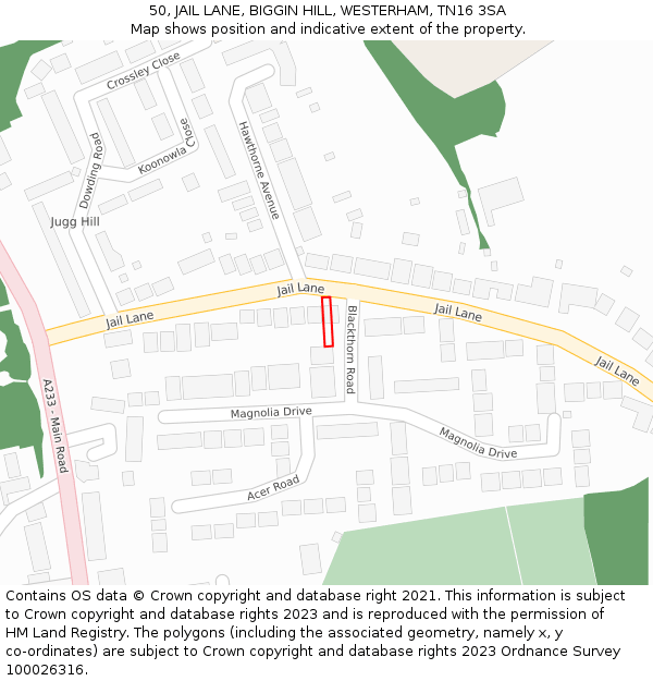 50, JAIL LANE, BIGGIN HILL, WESTERHAM, TN16 3SA: Location map and indicative extent of plot