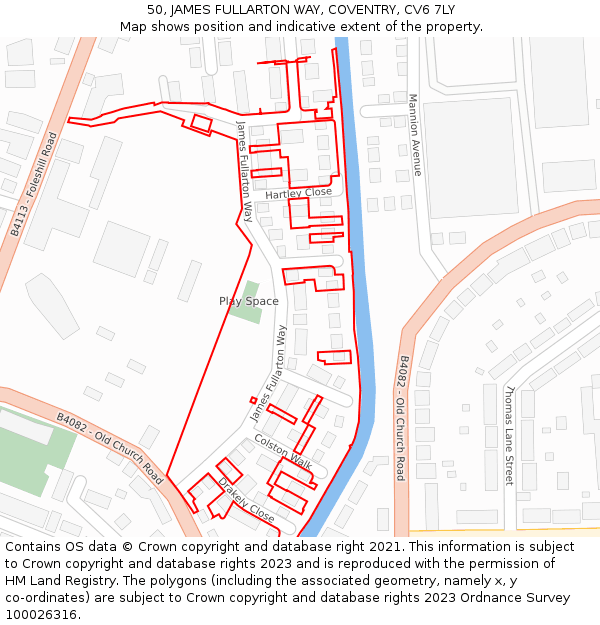 50, JAMES FULLARTON WAY, COVENTRY, CV6 7LY: Location map and indicative extent of plot
