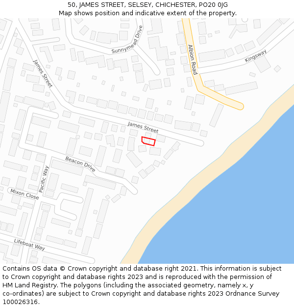 50, JAMES STREET, SELSEY, CHICHESTER, PO20 0JG: Location map and indicative extent of plot