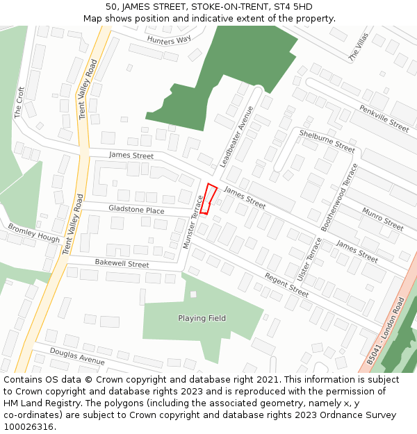 50, JAMES STREET, STOKE-ON-TRENT, ST4 5HD: Location map and indicative extent of plot