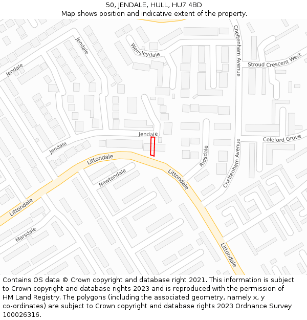 50, JENDALE, HULL, HU7 4BD: Location map and indicative extent of plot