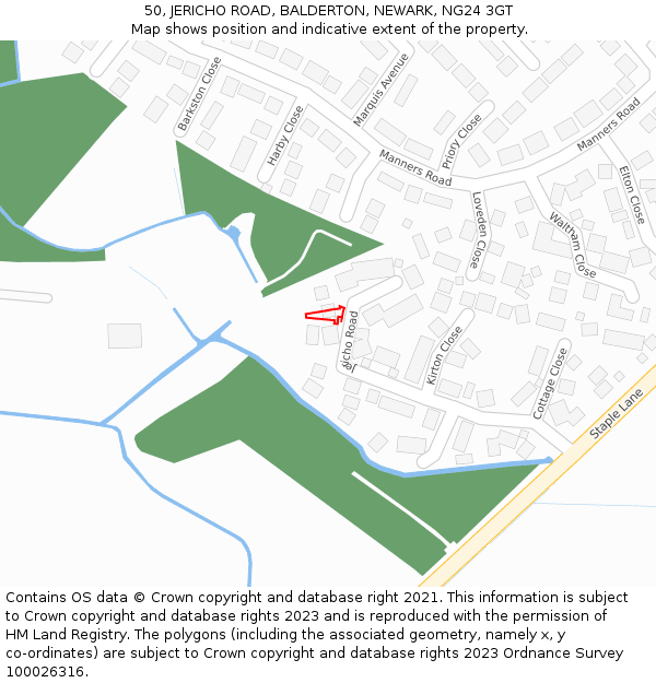 50, JERICHO ROAD, BALDERTON, NEWARK, NG24 3GT: Location map and indicative extent of plot