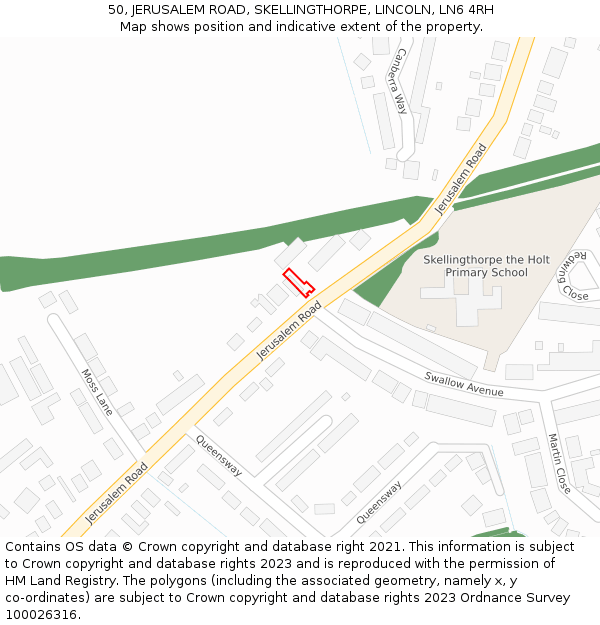 50, JERUSALEM ROAD, SKELLINGTHORPE, LINCOLN, LN6 4RH: Location map and indicative extent of plot