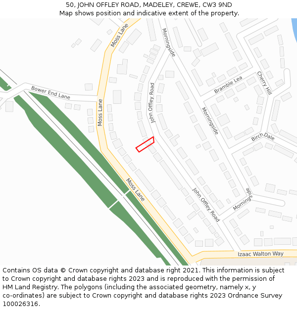 50, JOHN OFFLEY ROAD, MADELEY, CREWE, CW3 9ND: Location map and indicative extent of plot