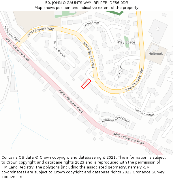 50, JOHN O'GAUNTS WAY, BELPER, DE56 0DB: Location map and indicative extent of plot