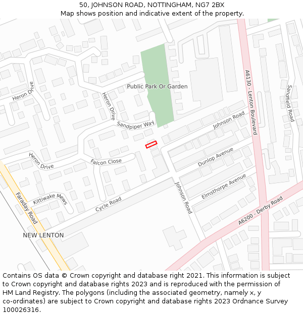 50, JOHNSON ROAD, NOTTINGHAM, NG7 2BX: Location map and indicative extent of plot