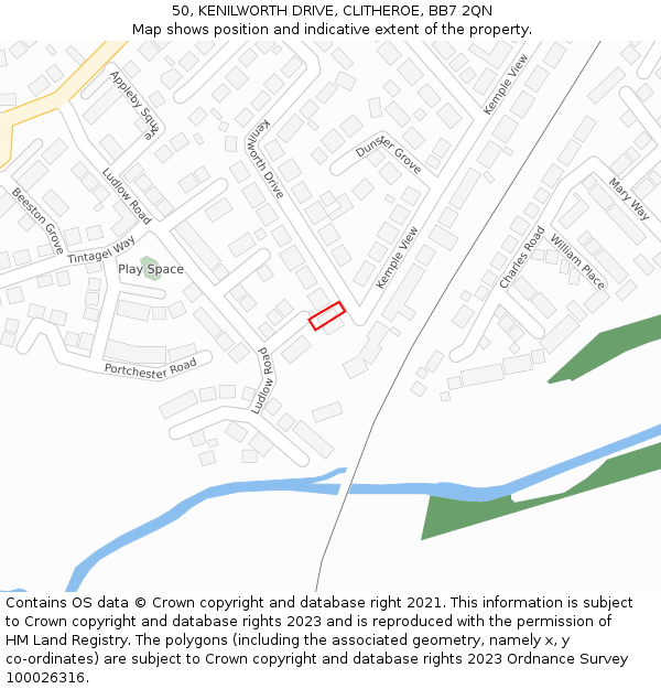 50, KENILWORTH DRIVE, CLITHEROE, BB7 2QN: Location map and indicative extent of plot