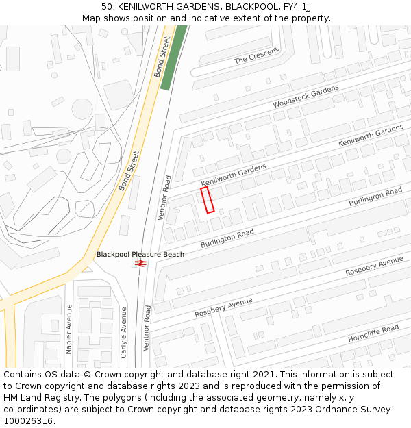 50, KENILWORTH GARDENS, BLACKPOOL, FY4 1JJ: Location map and indicative extent of plot