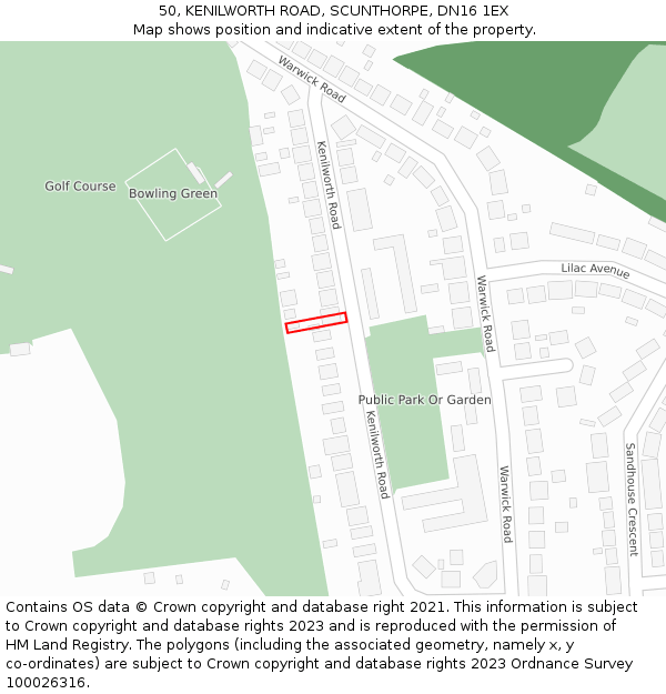 50, KENILWORTH ROAD, SCUNTHORPE, DN16 1EX: Location map and indicative extent of plot