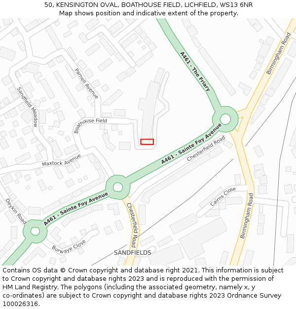 50, KENSINGTON OVAL, BOATHOUSE FIELD, LICHFIELD, WS13 6NR: Location map and indicative extent of plot