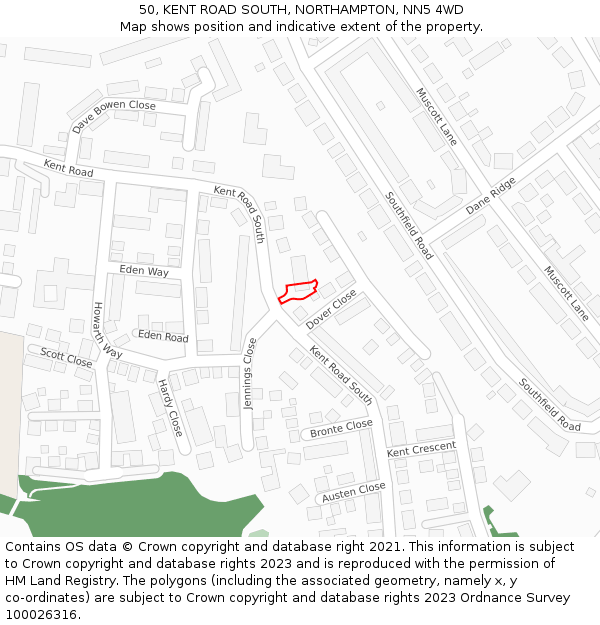 50, KENT ROAD SOUTH, NORTHAMPTON, NN5 4WD: Location map and indicative extent of plot