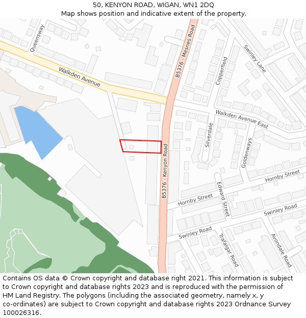 50, KENYON ROAD, WIGAN, WN1 2DQ: Location map and indicative extent of plot