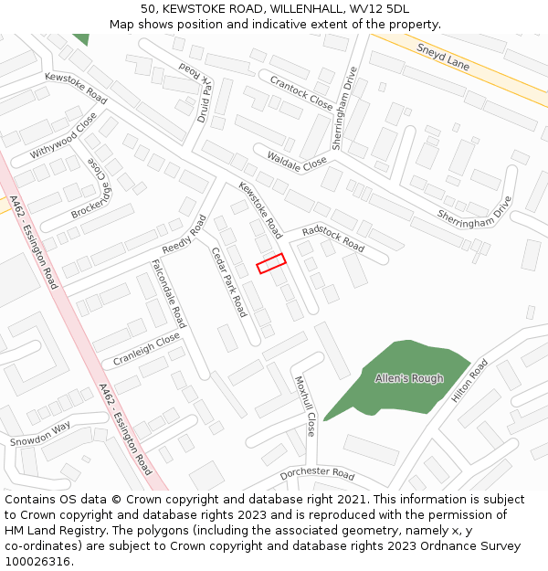 50, KEWSTOKE ROAD, WILLENHALL, WV12 5DL: Location map and indicative extent of plot