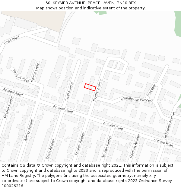 50, KEYMER AVENUE, PEACEHAVEN, BN10 8EX: Location map and indicative extent of plot