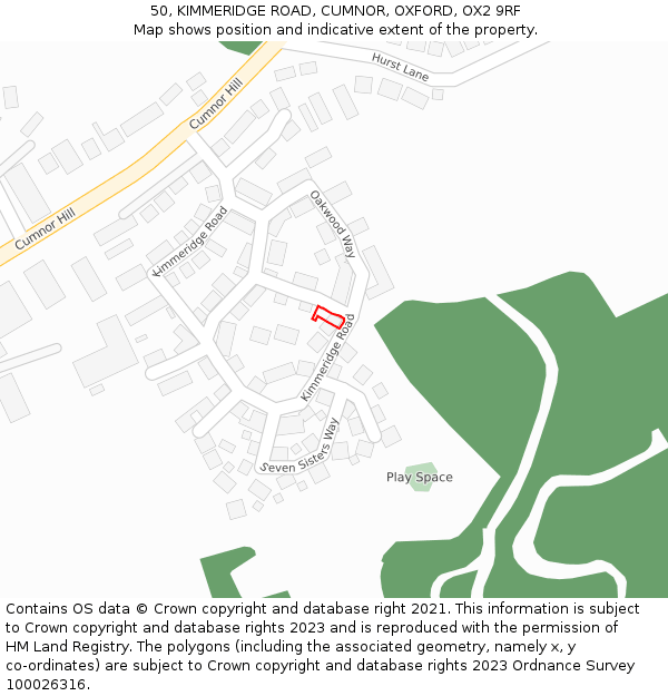 50, KIMMERIDGE ROAD, CUMNOR, OXFORD, OX2 9RF: Location map and indicative extent of plot