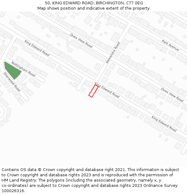 50, KING EDWARD ROAD, BIRCHINGTON, CT7 0EG: Location map and indicative extent of plot